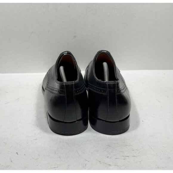 Santoni Derby Shoes Men Sz 11 US Black Leather Cap Toe Brogue Dress Oxford Italy - Picture 4 of 8